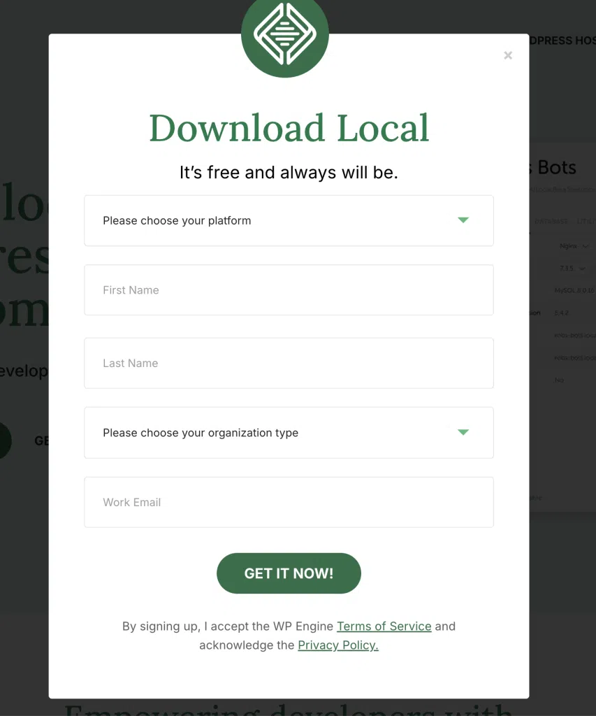 création d'un compte sur local wp