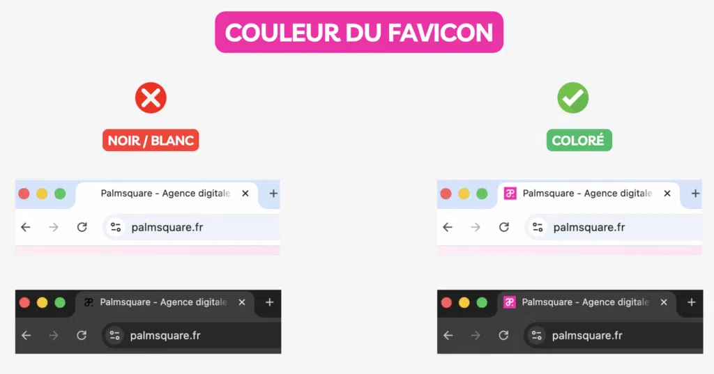 exemple pour montrer qu'il faut avoir un favicon coloré pour qu'il soit vue sur tous les navigateurs