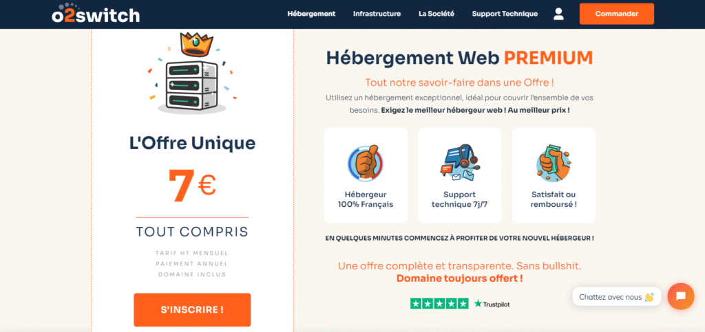 Page de vente de o2switch