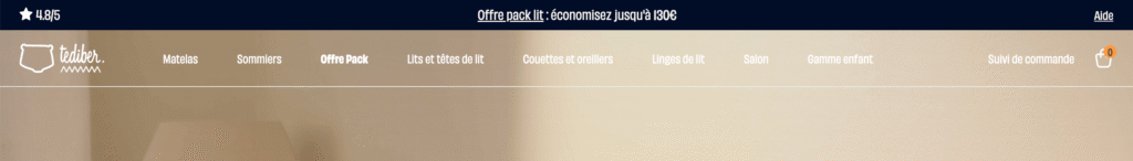menu du site Tediber qui a été travaillé