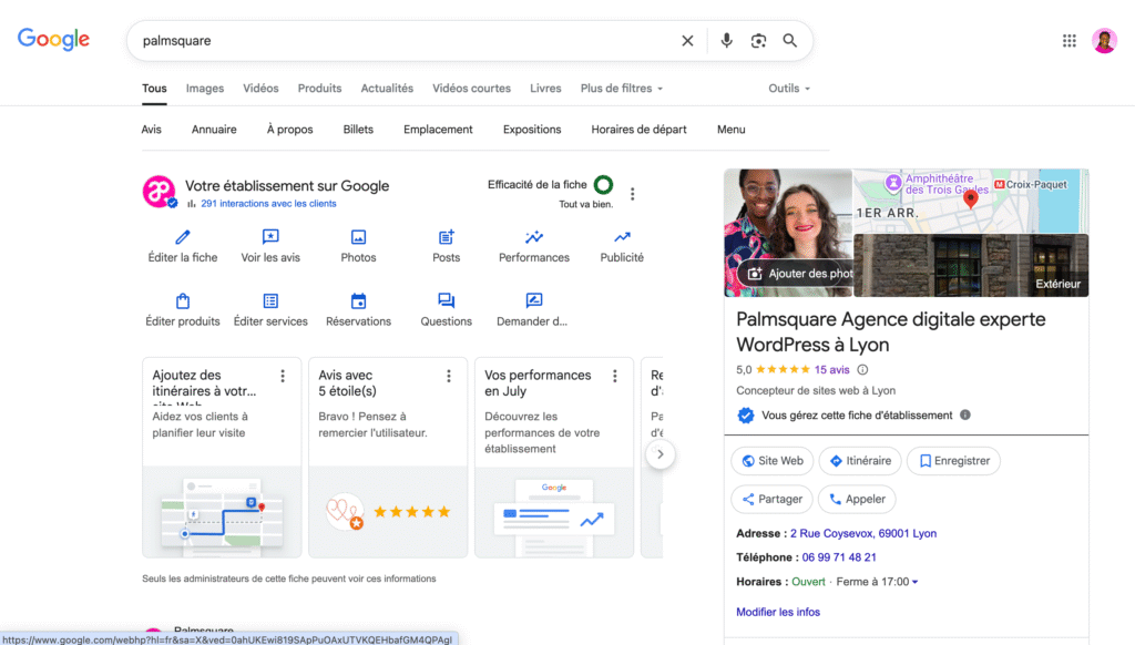 Notre fiche google my buisness