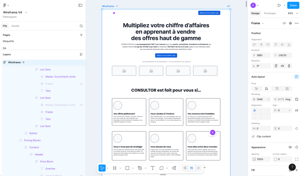 Wireframe landing page