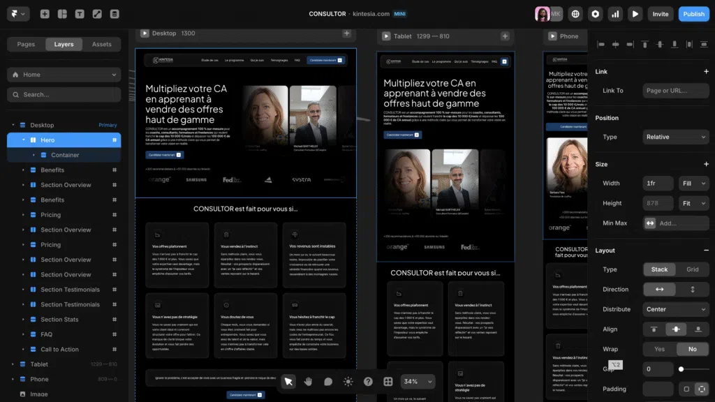 landing page créer avec le cms framer