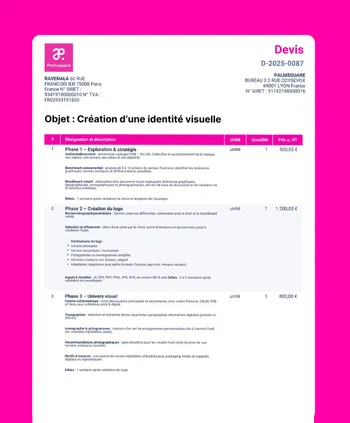 Exemple d'un devis, création d'un logo des chats graphique en PDF pour la création d'une identité visuelle