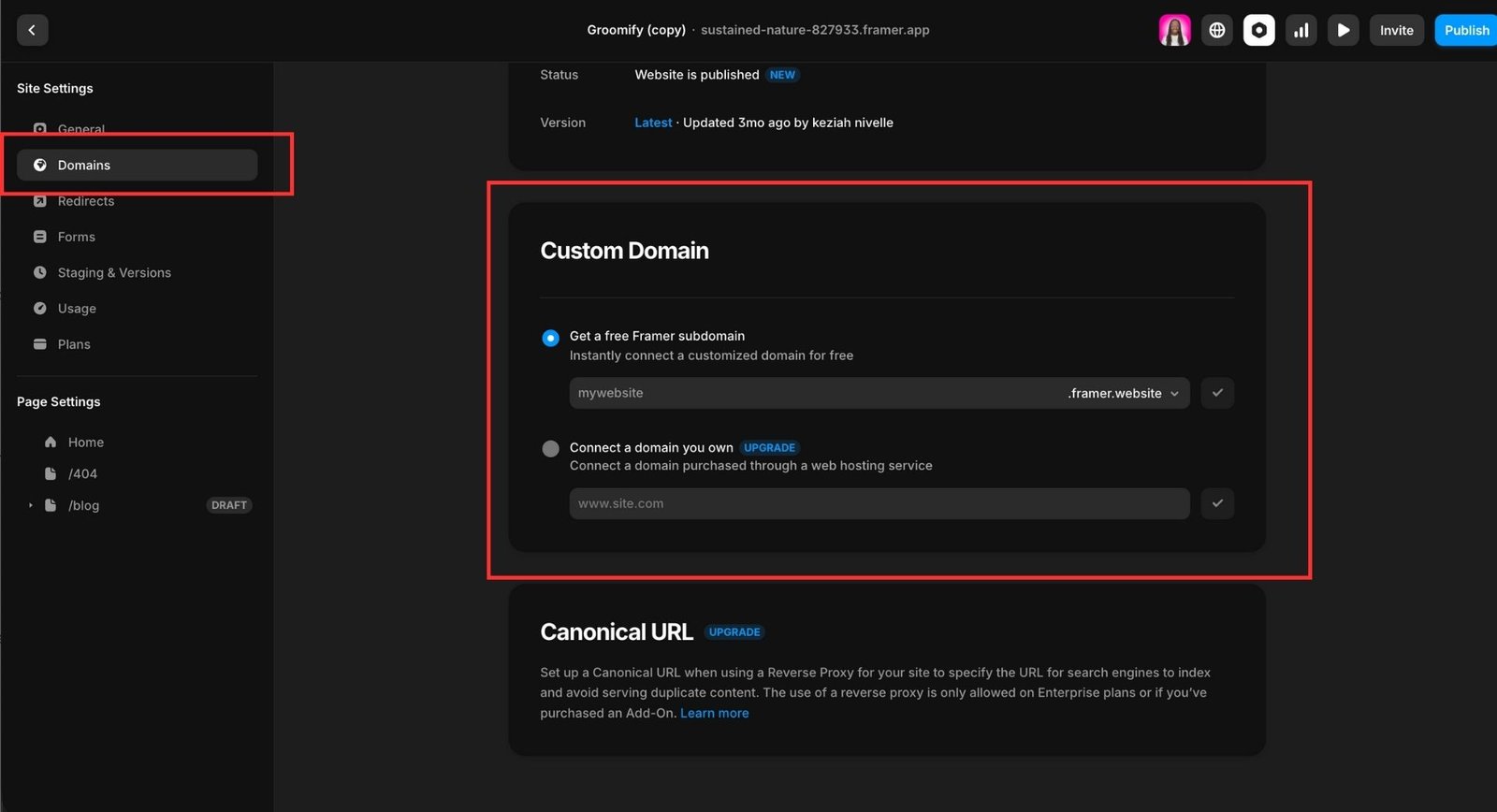 Ajouter un domaine personnalisé sur framer