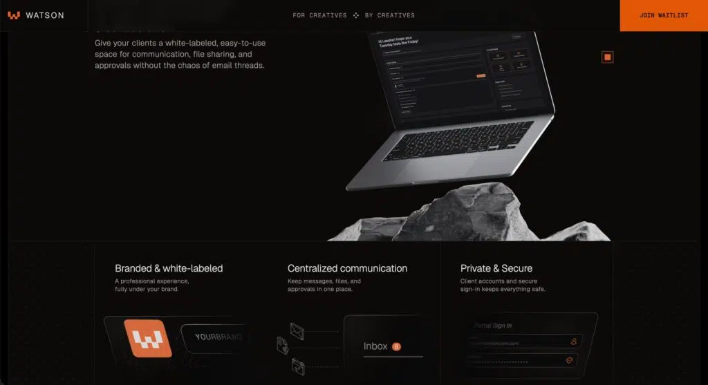 Exemple de design tendance en 2026 , le cas de  withwatson.co avec un tendance sur le orange
