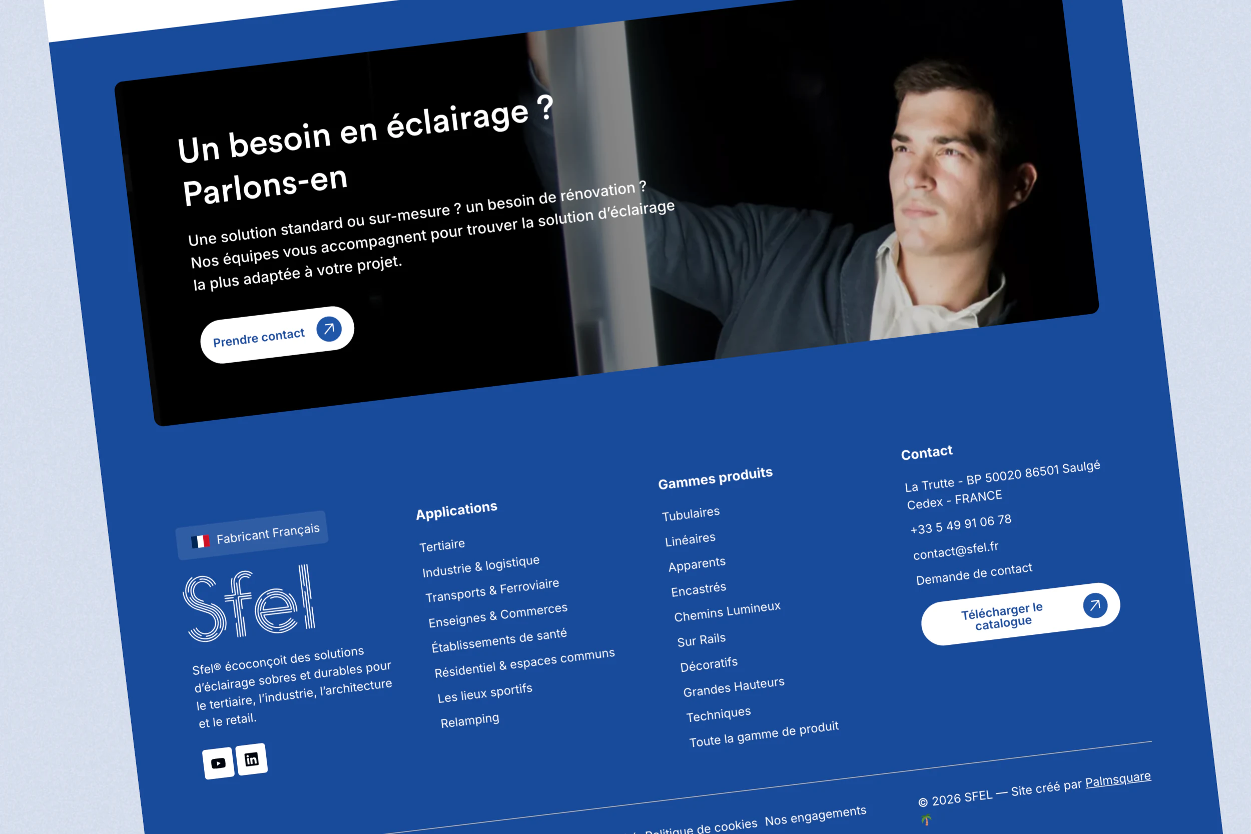 Appel à l’action et pied de page du site Sfel
